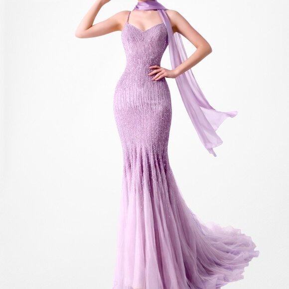Vintage Y2K Pastel Purple V-Neck Beaded Bodycon Maxi Prom Dress Size M/L Vintage Y2K Pastel Purple V-Neck Beaded Bodycon Maxi Prom Dress Size M/L